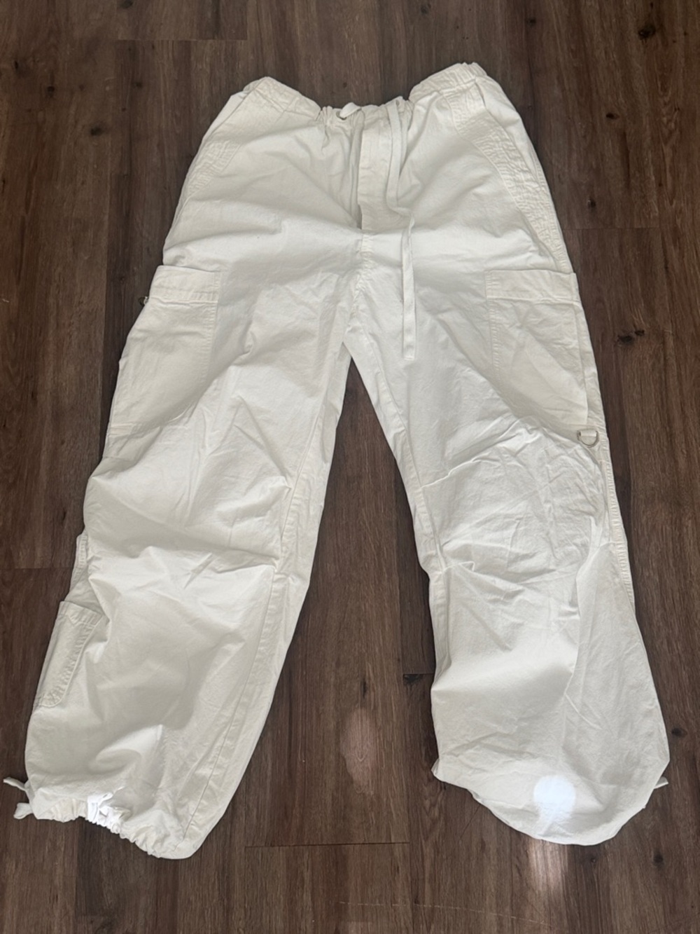 White Cargo Drawstring Pants